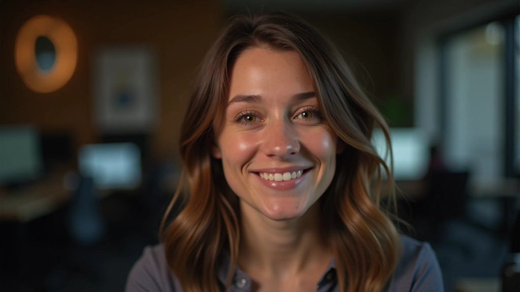 Environmental designer specializing in open world level design, portrait shot from chest up, warm smile