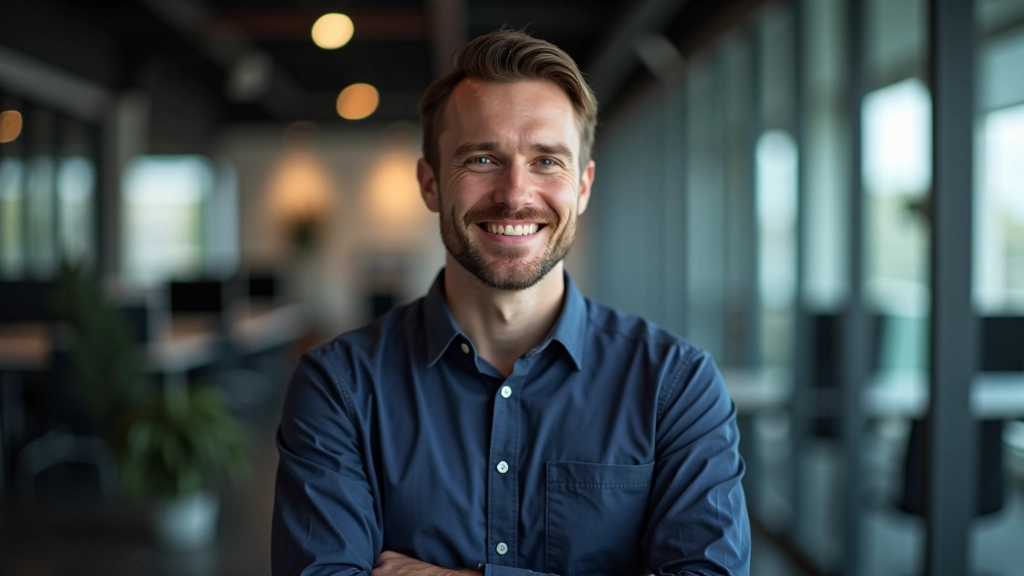 Gameplay architect focused on player guidance and level flow, portrait shot from chest up, professional attire