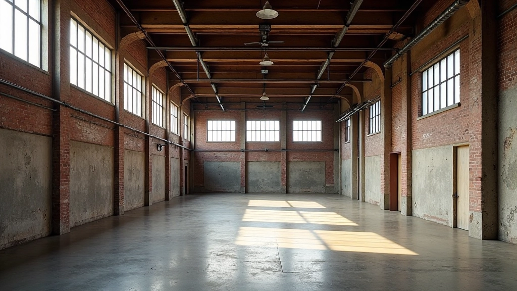 Multi-level architectural interior with varied ceiling heights and structural materials showing building evolution
