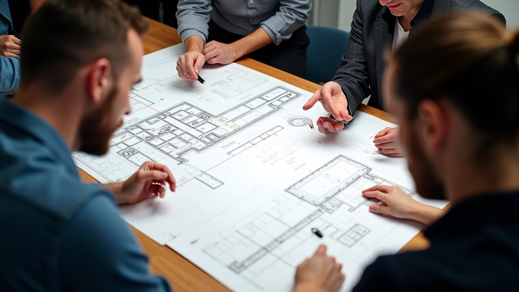 Designer reviewing player movement paths through level layout with sight line annotations and directional flow diagrams